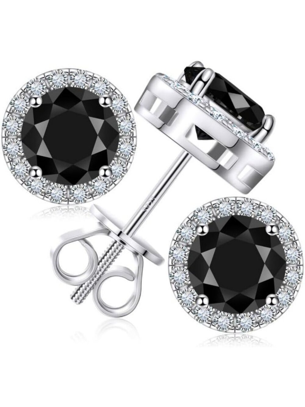 Brilliant Moissanite Halo Stud Earrings, 18K White Gold Plated, Screw Back